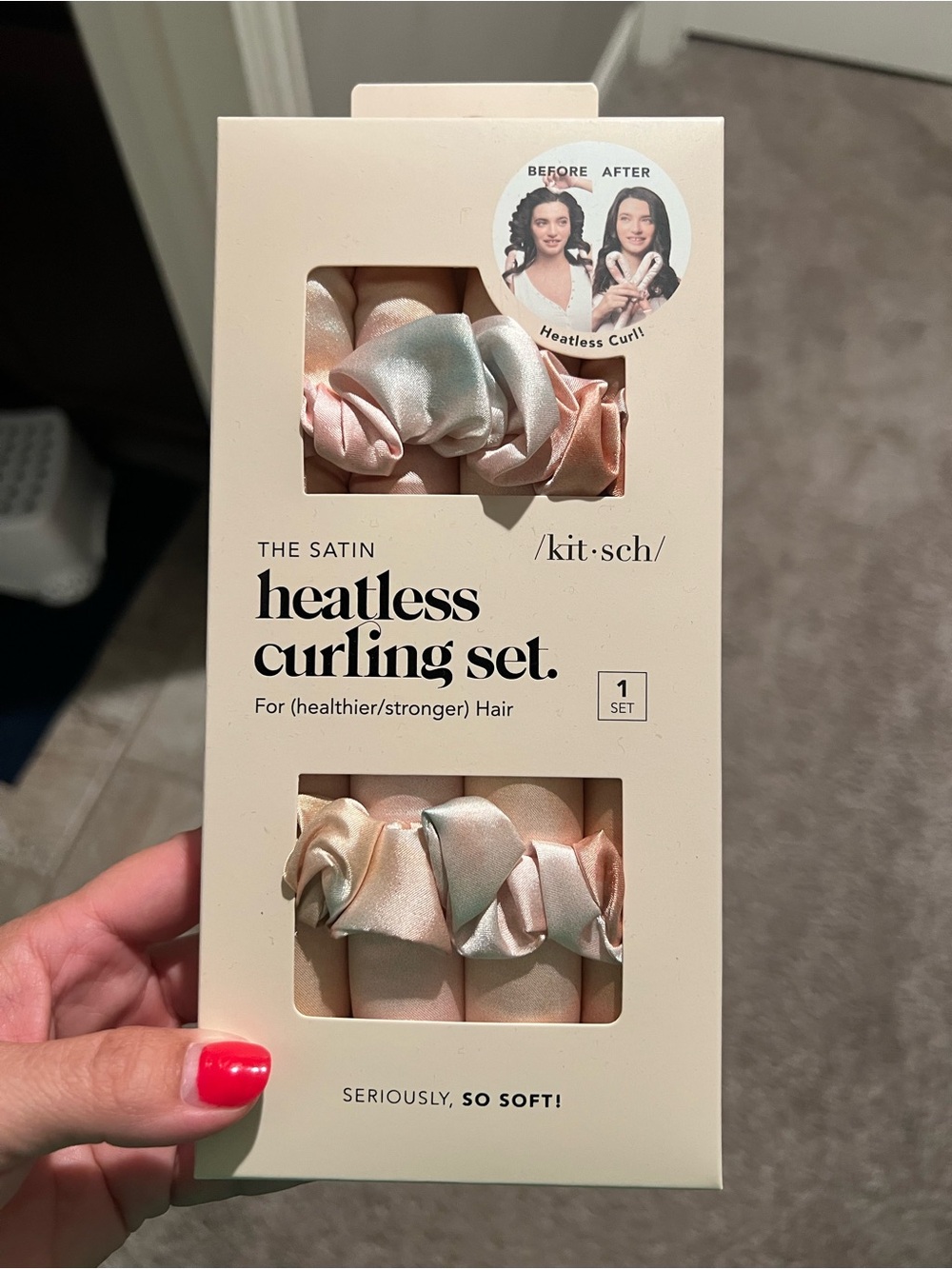 Kitsch Satin Heatless Curling Set — Peach Blush & Mint Scrunchies